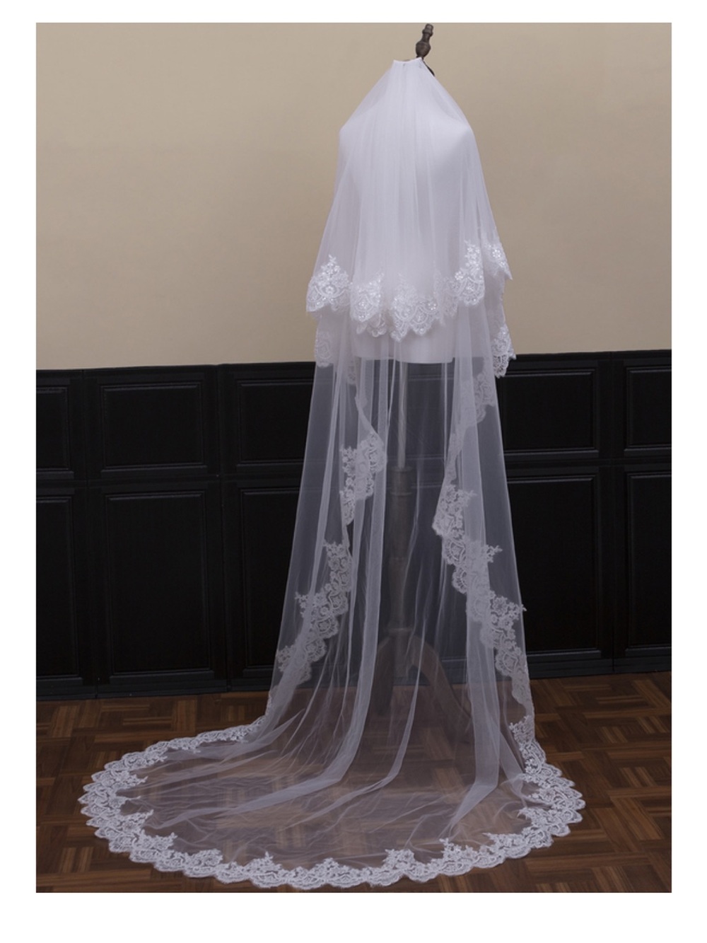 Mantilla Chapel Length Lace Edge Two Tier Veil!